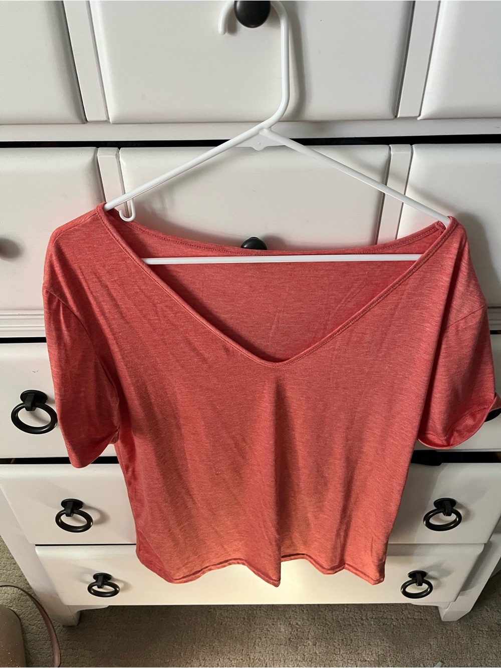 Women’s V-Neck Short Sleeve Top - Coral Pink
